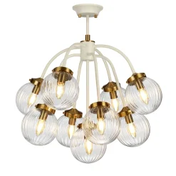 Hängelampe Kugel Schirm Glas Metall in Creme Messing