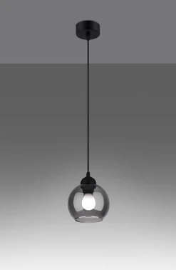 Hängelampe Kugel Schirm Schwarz Rauchglas E27