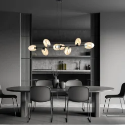 Hängelampe lang 140 cm 8x E14 Glas Metall dekorativ