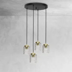 Hängelampe Messing Eisen Glas Ø 49 cm rund 4x E27 Esszimmer