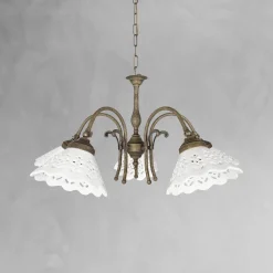 Hängelampe Messing Keramik in Weiß Bronze Antik 5x E27