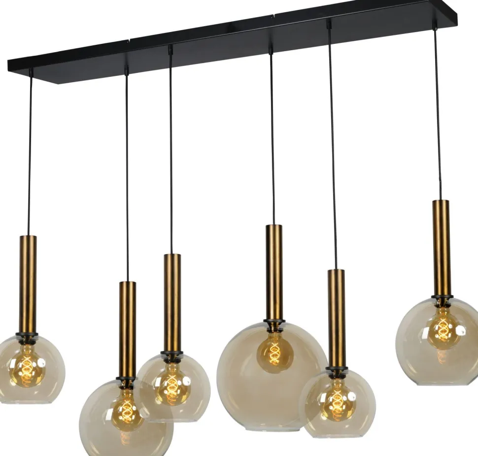 Hängelampe Messing Schwarz Rauch 6-flammig Esstisch