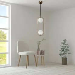 Hängelampe Metall Glas H: max. 204 cm in Messing Weiß