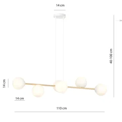 Hängelampe Metall Glas in Weiß Gold 110 cm lang