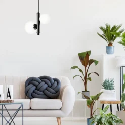 Hängelampe Metall Glas Schwarz Weiß 2x E27 Kugelschirme