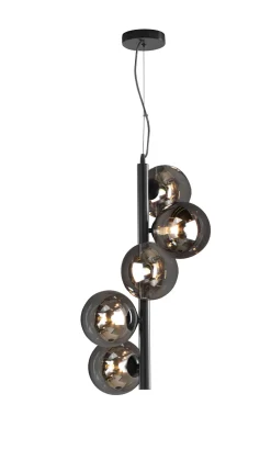 Hängelampe Metall Glas Schwarz Rauchgrau G9 L:38,1 cm