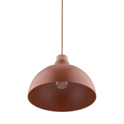 Hängelampe Metall Holz Ø 34 cm rund H: max. 170 cm Rot E27