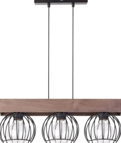 Hängelampe Metall Holz E27 3-flammig in Schwarz