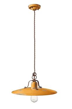 Hängelampe Metall Keramik E27 Ø 40 cm Gelb Shabby Antik