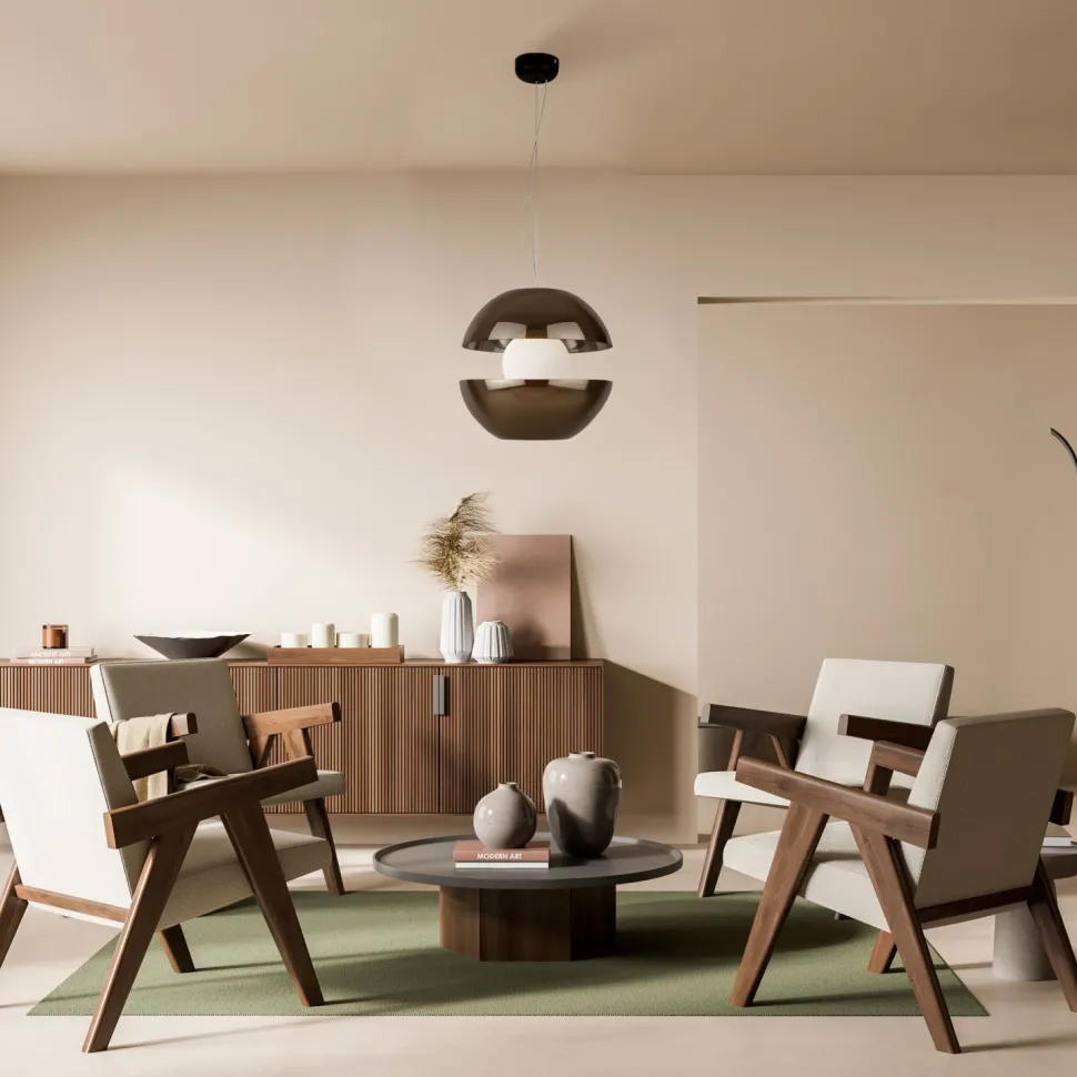 Hängelampe Metall Rauchglas LED Ø 30,2 cm rund in Gold