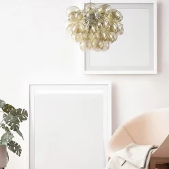 Hängelampe Metall Rauchglas 50 cm breit H: max. 170 cm