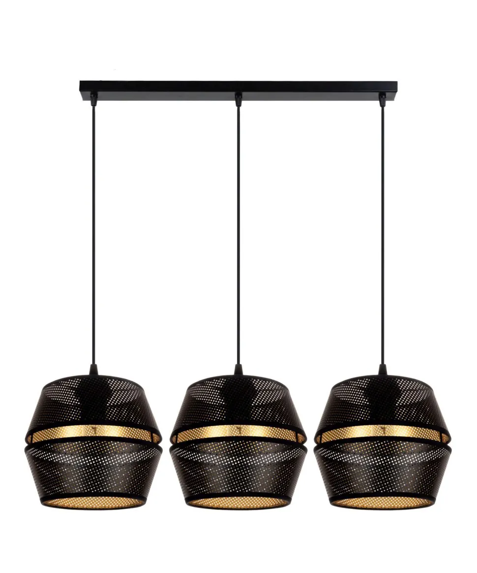 Hängelampe Metall Schwarz Gold E27 70 cm lang 3-flammig