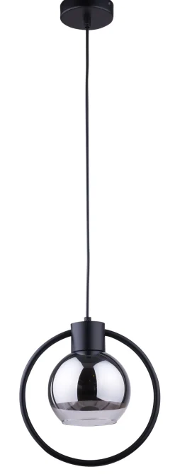 Hängelampe Metall Schwarz Glas Silber Kugel L:25 cm E27