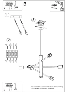Hängelampe Metall Schwarz 6-flammig E27 Esstisch