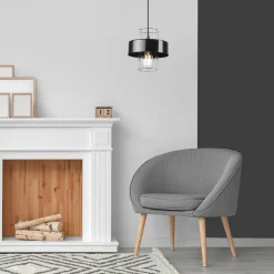 Hängelampe Metall Schwarz Chrom Ø 20 cm E27 höhenverstellbar