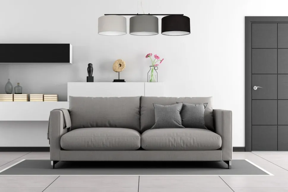 Hängelampe Metall Stoff E27 100 cm Grau Graphit Schwarz