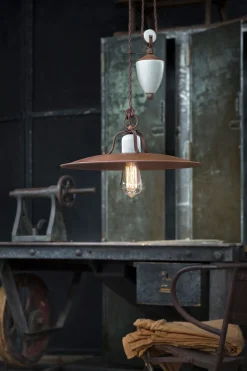 Hängelampe Metall verstellbar Creme Rostbraun E27