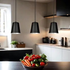 Hängelampe mit Schirm Schwarz Metall 3-flammig E27