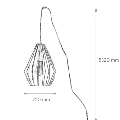 Hängelampe mit Stecker Kabel 5,5 m lang Grau flexibel
