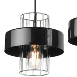 Hängelampe Modern Metall 2-flammig Schwarz Chrom E27 AFINA