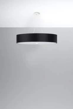 Hängelampe Modern rund Ø 80 cm groß Schwarz Stoff Glas