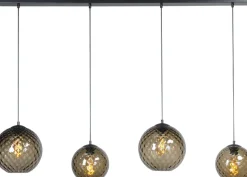 Hängelampe Rauchglas 4 Pendel Schwarz Kugelschirm