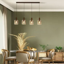 Hängelampe Rauchglas B: 142 cm 4-flammig E27 Braun Bernstein