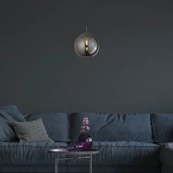 Hängelampe Rauchglas E27 Ø 30 cm Kugel Schirm Grau Schwarz