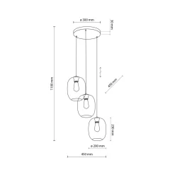 Hängelampe Rauchglas H: max. 110 cm Ø 45 cm 3-flammig E27