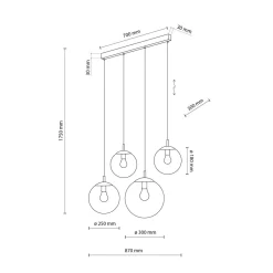 Hängelampe Rauchglas Metall L: 87 cm H: 140 cm 4x E27