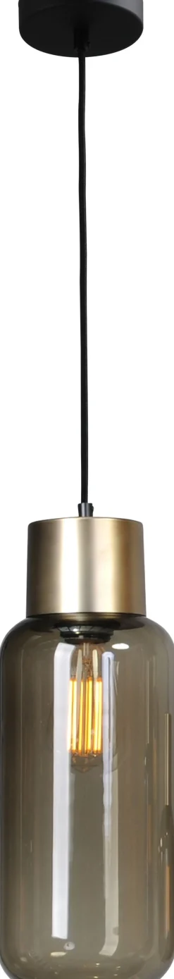 Hängelampe Rauchglas Metall Schwarz Gold verstellbar