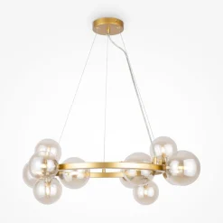 Hängelampe Rauchglas Metall G9 67 cm breit Kugel Schirm