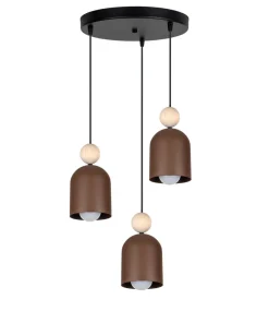 Hängelampe Rostbraun Metall Holz 3-flmg E27 Ø36 cm rund