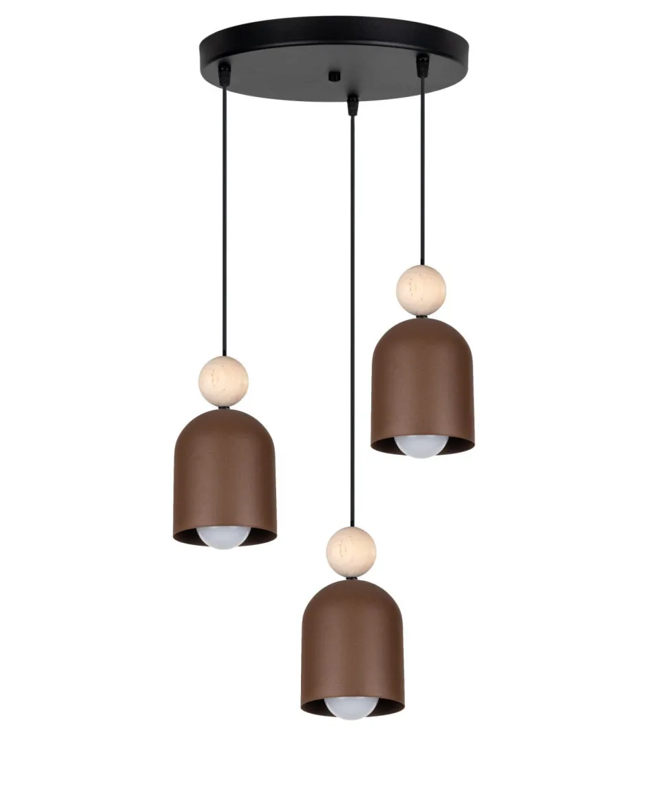 Hängelampe Rostbraun Metall Holz 3-flmg E27 Ø36 cm rund