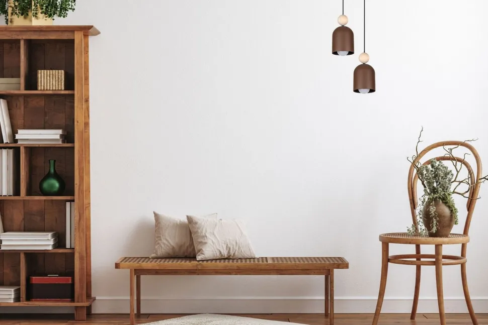 Hängelampe Rostbraun Metall Holz 2-flmg E27 Ø21 cm rund