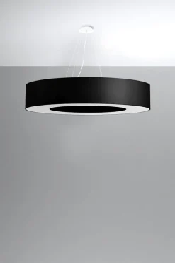 Hängelampe rund Ø 90 cm Schwarz Stoff Schirm 8x E27