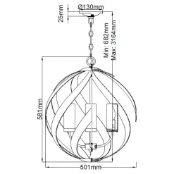 Hängelampe rund Ø50 cm 4x E14 Outdoor Terrasse