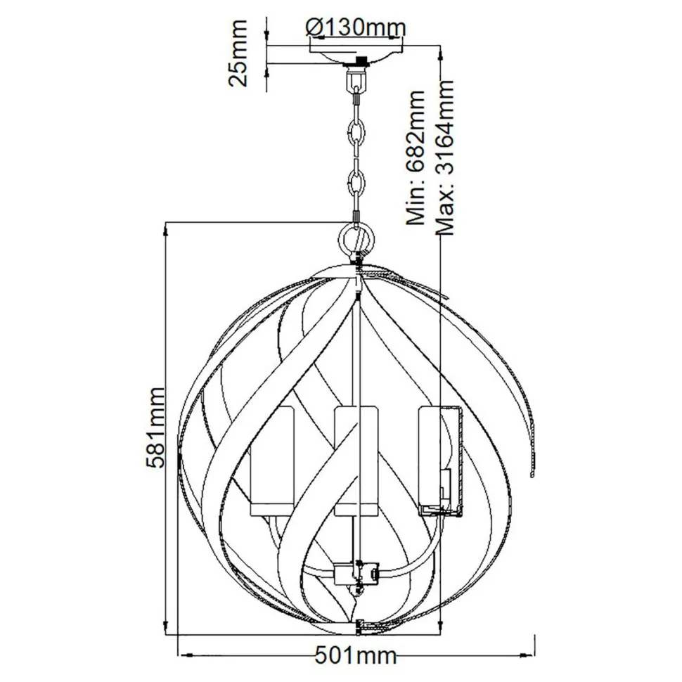 Hängelampe rund Ø50 cm 4x E14 Outdoor Terrasse