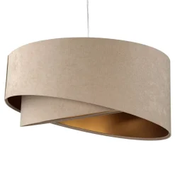 Hängelampe rund Beige Gold Ø50cm Esstisch Stoff