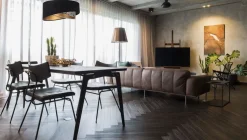 Hängelampe rund D: 50 cm E27 Stoffschirm Schwarz Bunt Gold