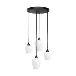 Hängelampe rund D: 49,5 cm Glas Messing Eisen Schwarz Weiß