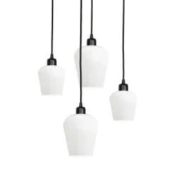 Hängelampe rund D: 49,5 cm Glas Messing Eisen Schwarz Weiß