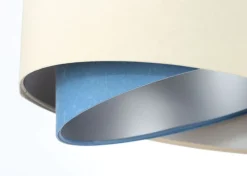 Hängelampe rund D: 50 cm Stoff Creme Blau Silber E27 Modern