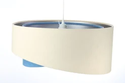 Hängelampe rund D: 50 cm Stoff Creme Blau Silber E27 Modern