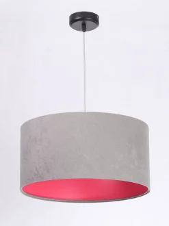 Hängelampe Schirm Grau Pink Stoff Retro Esszimmer