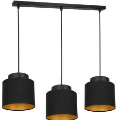 Hängelampe Schwarz Gold E27 Stoff Schirm