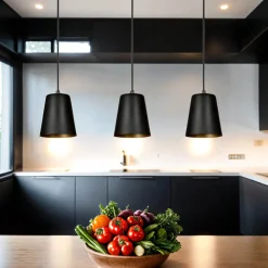 Hängelampe Schwarz Gold 3-flammig höhenverstellbar