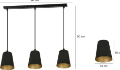 Hängelampe Schwarz Gold 3-flammig höhenverstellbar