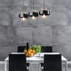 Hängelampe Schwarz Gold 3-flammig E27 B: 60 cm Metall