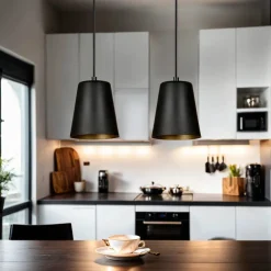 Hängelampe Schwarz Gold Metall Retro 2-flammig E27